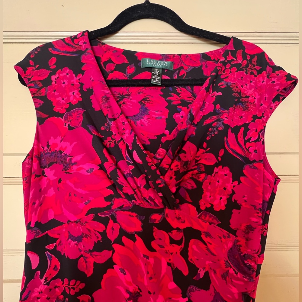 Women’s size 10 Lauren Ralph Lauren capped Sleeveless Floral Dress flowers wrap - Picture 12 of 15